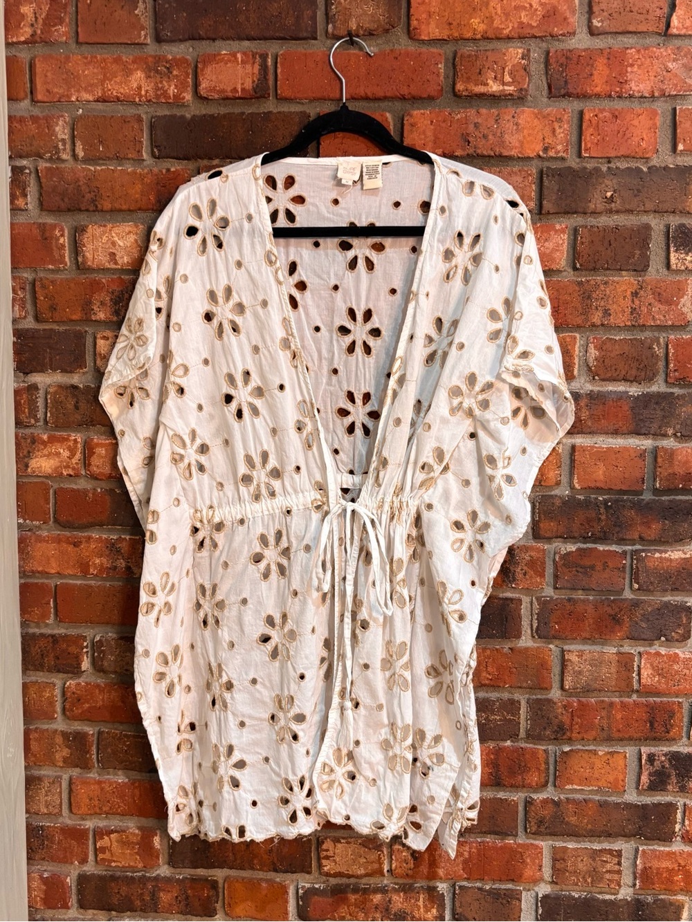 Surf Gypsy womens floral eyelet lace swim cover-up dress tunic cream M